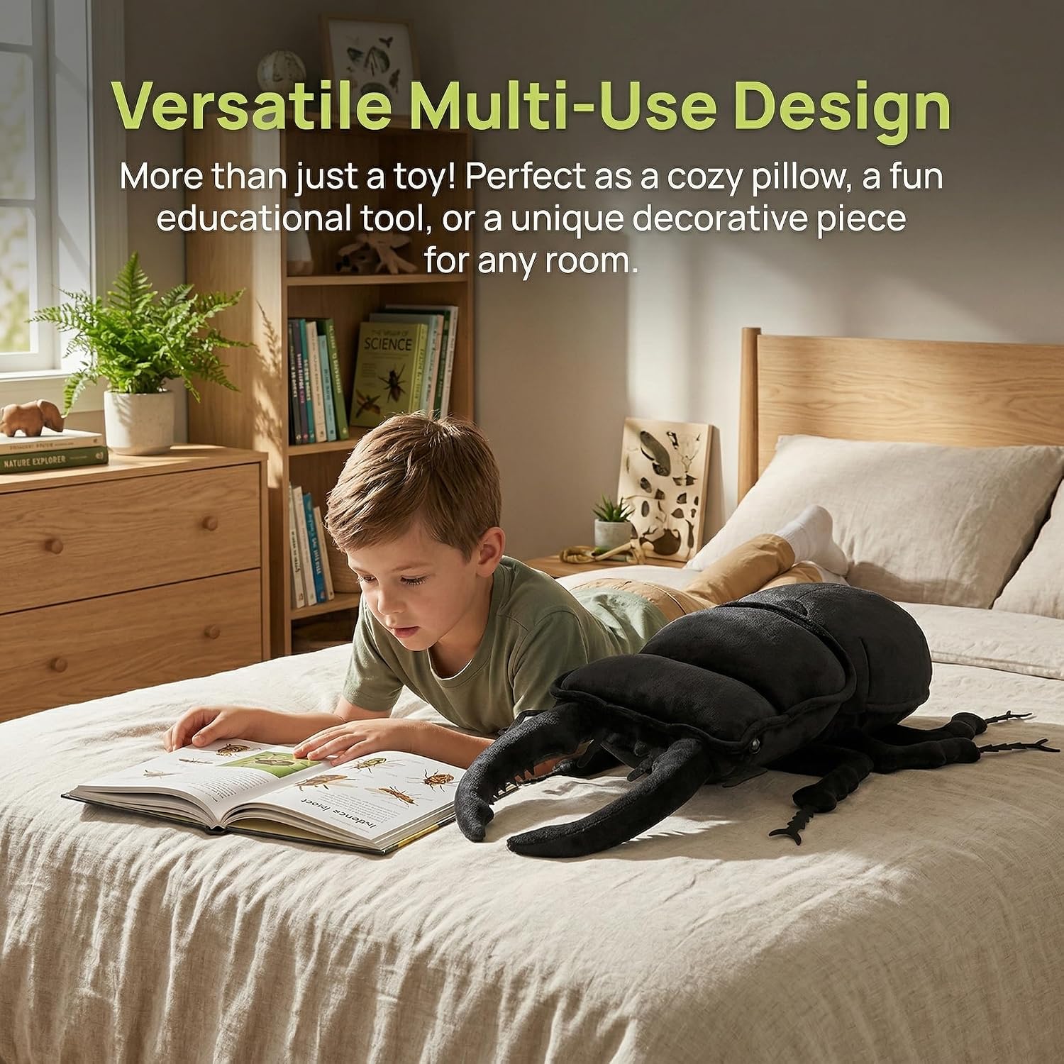 Lifelike Black stag Beetle Plush Stuffed Animal