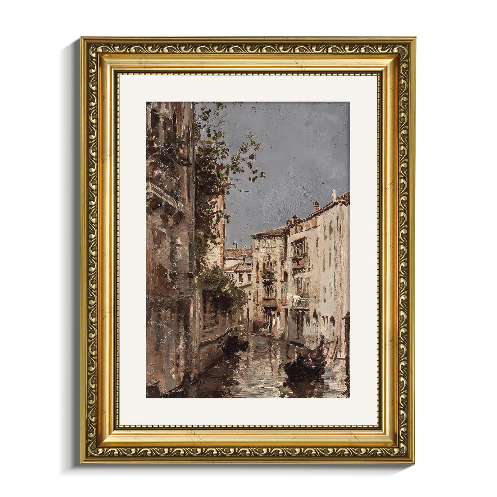 VIYYIEA Vintage Gold Framed Architecture Wall Art, Bedroom Bathroom Living Room Venice City Picture Room Decor, Canvas Prints, Antique Frame Paintings Home Wall Decor, 11x14 Inch