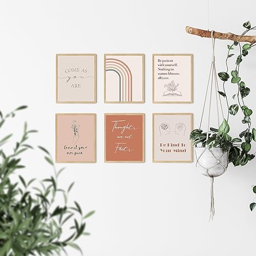 Miniatura 6 de TwoDays Decoración bohemia de oficina, carteles de afirmación positiva para aula, citas de terapia para mujeres, arte de pared inspirador bohemio