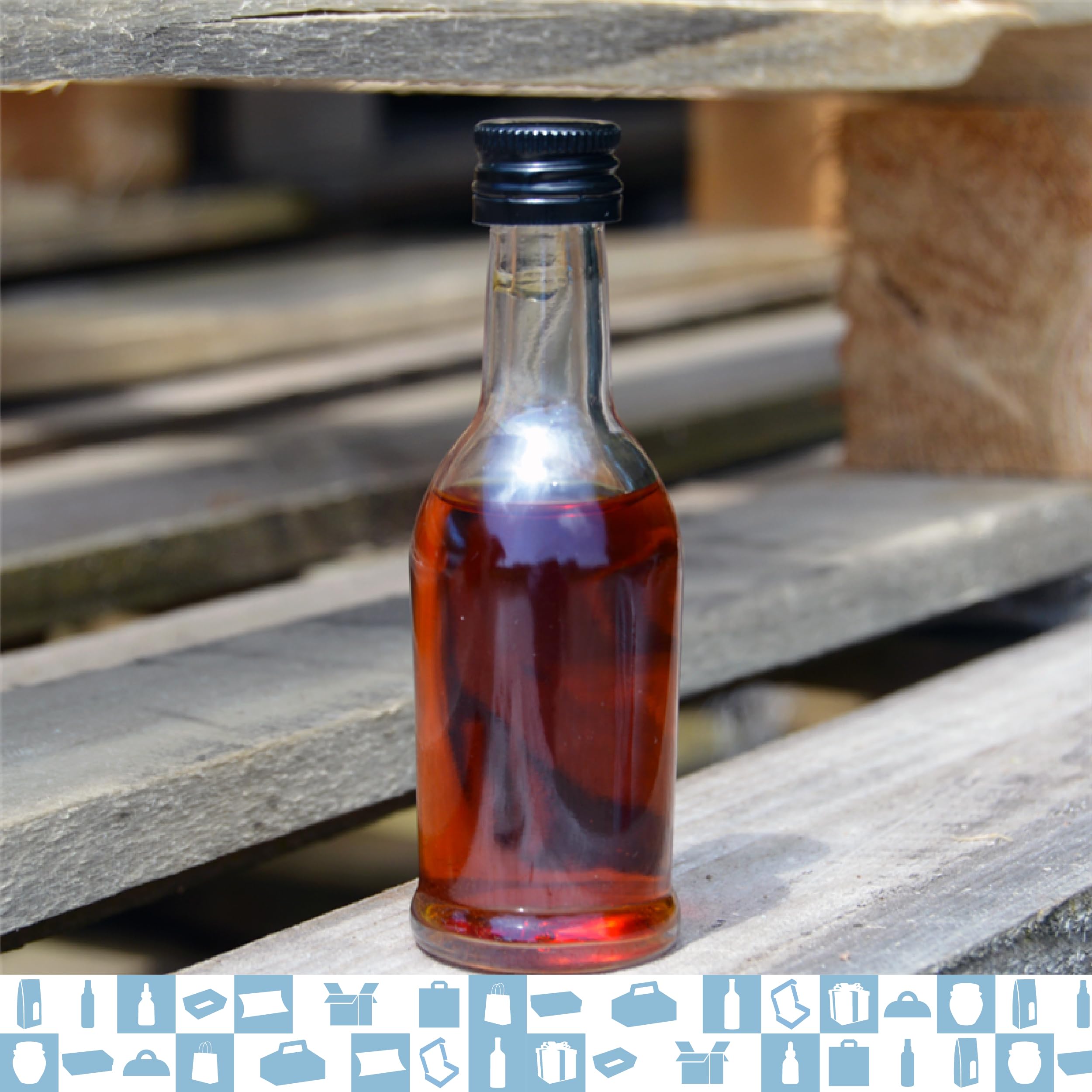Paquete de 20 mini botellas de cristal Galão de 40 ml con tapón de rosca dorado y caja para 2 botellas- Miniaturas de alcohol de 4 cl, pequeñas muestras, ideal para regalos, bodas