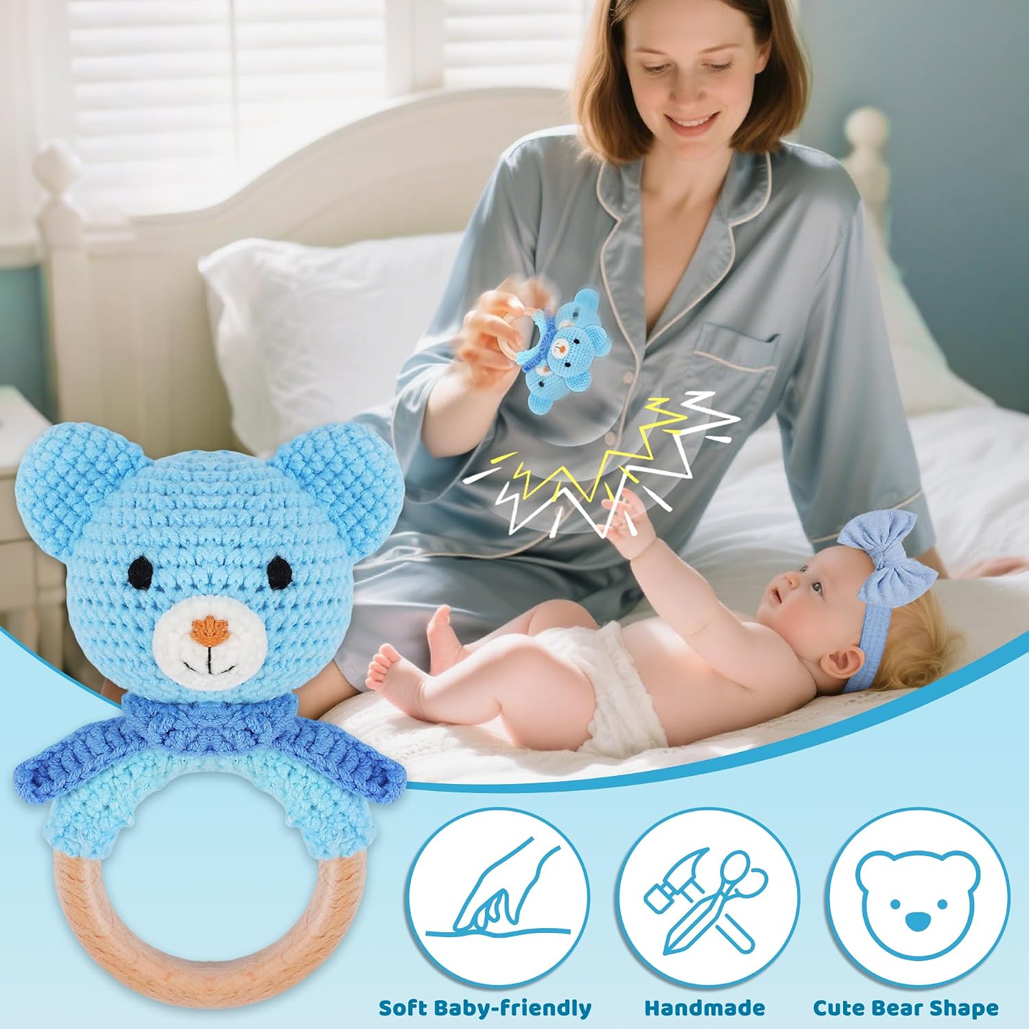 Newborn Baby Boy Gift, 9 Pcs Baby Gifts for Boys Newborn Essentials, New Baby Boy Gift Basket Baby Shower Gender Reveal Gifts, New Mom Gift Swaddle Blanket Bear Rattle Gift Set thumbnail