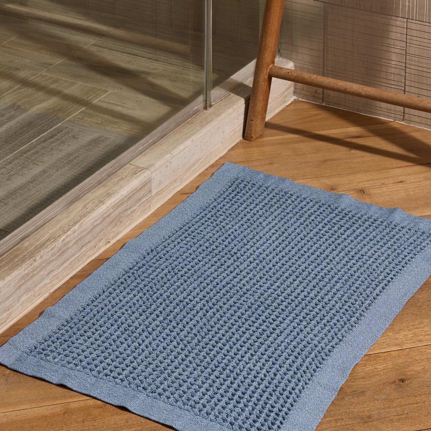 ONSEN Supima Cotton Waffle Bath Mat – Bathroom Rug, Washable Rug, Bathroom Floor Mat – Ultra-Absorbent, Quick-Dry, Soft & Durable Luxury Cotton - Denim, 20x30 in
