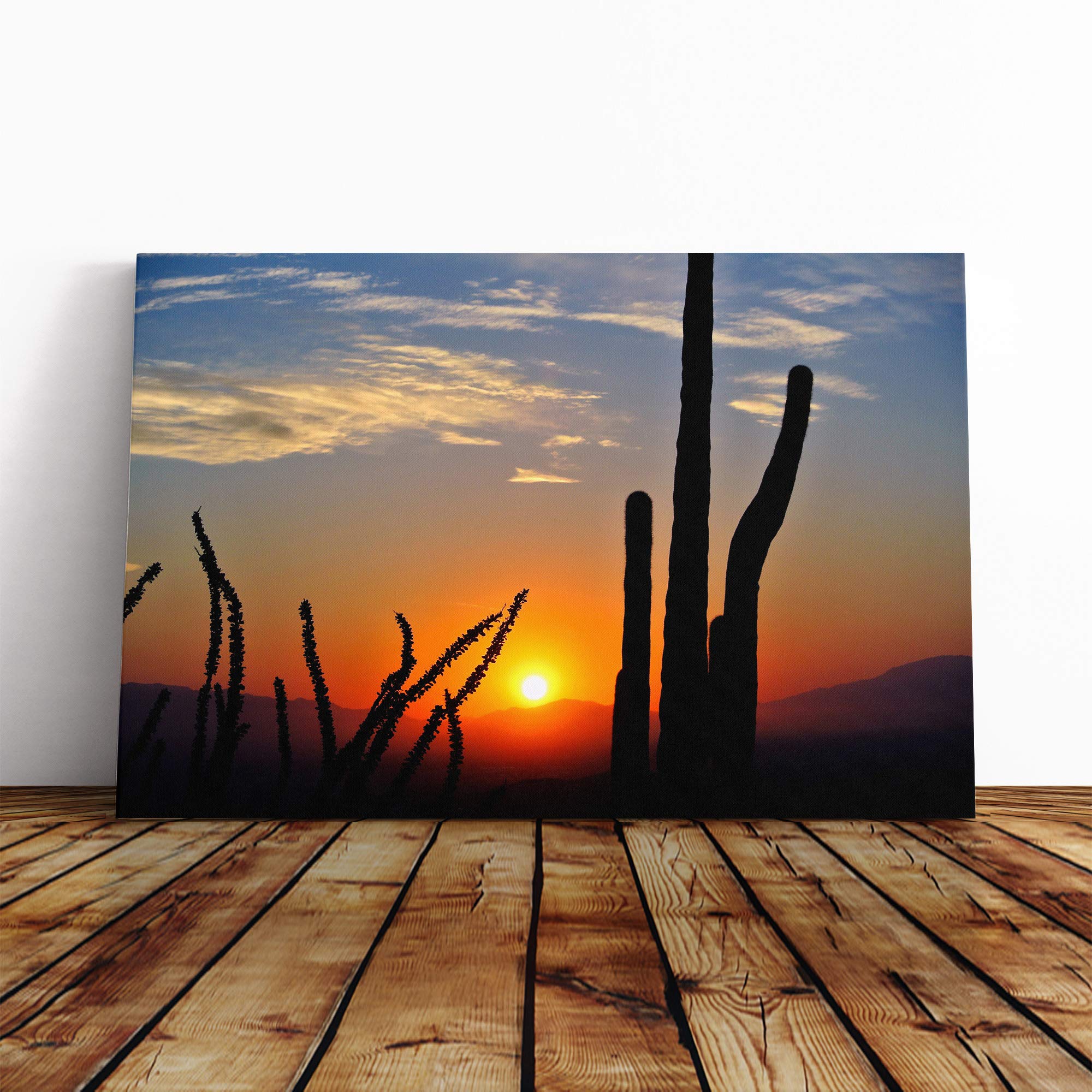 Landscape Cactus Sunset (2) Canvas Print | Gallery Wrapped 30mm Frame Wall Art | 24x16 inches | Ready to Hang | Modern Floral Picture | Living Room Bedroom Lounge Office