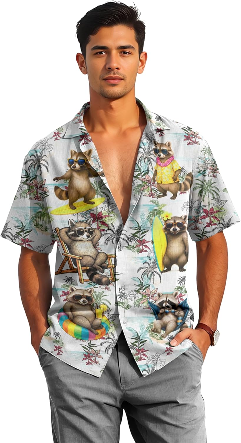 Men's Hawaiian Wrinkle Free Short Sleeve Button Down Funny Tropical Floral Beach Vacation Shirt - Image 2