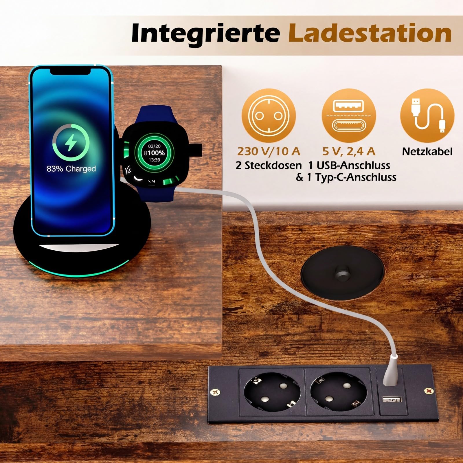 COSTWAY Beistelltisch mit Hebeplatte & Ladestation, rollbarer Couchtisch mit verstecktem Stauraum & offenen Regalen, Sofatisch schmal für Wohnzimmer & Schlafzimmer