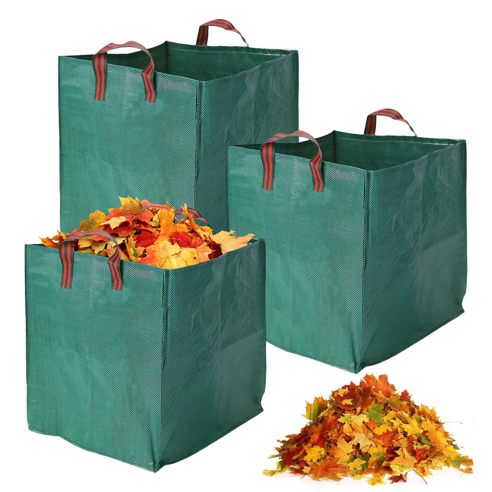 3 Bolsas De Residuos De Jardín 125L, Cuadradas, Resistentes Y Reutilizables, Cada Una, Para Hojas, Ramas, Hierba Y Almacenamiento Del Hogar, Verde
