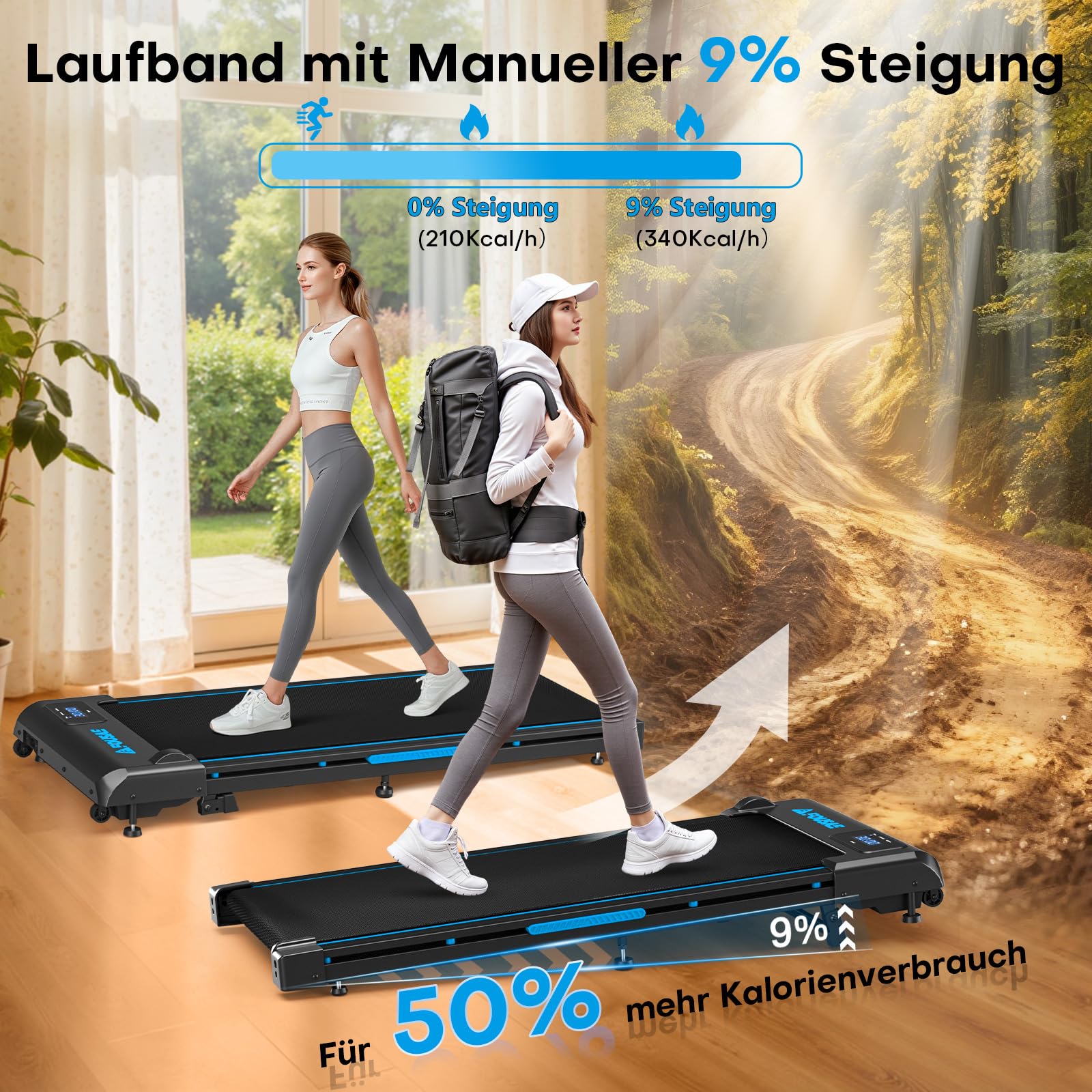 Walking Pad, 1-10 km/h Laufband für Zuhause mit 9% Steigung, 2.5HP Walking Machine mit LED-Anzeige, Fernbedienung, 12 Programes, Doppelter Stoßdämpfung Bis 150kg Belastbar