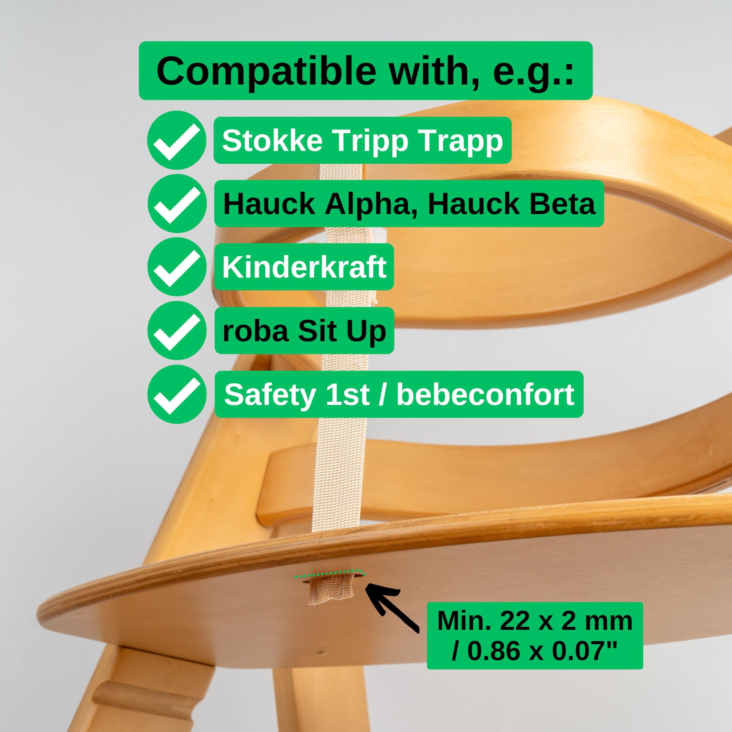 Set cintura inguinale e protezione per imbracatura per seggiolone, confezione da 2, beige, cintura per imbracatura compatibile con Hauck Alpha Beta, Stokke Tripp Trapp, roba Sit Up