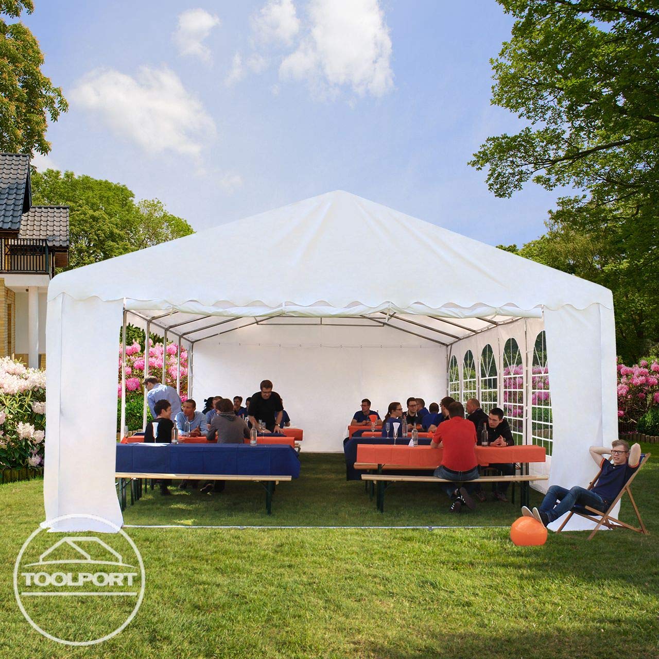 Festzelt 5x10 m Partyzelt Eventzelt XXL 2,6m hoch weiß Pavillon 800 PVC 100% wasserdicht