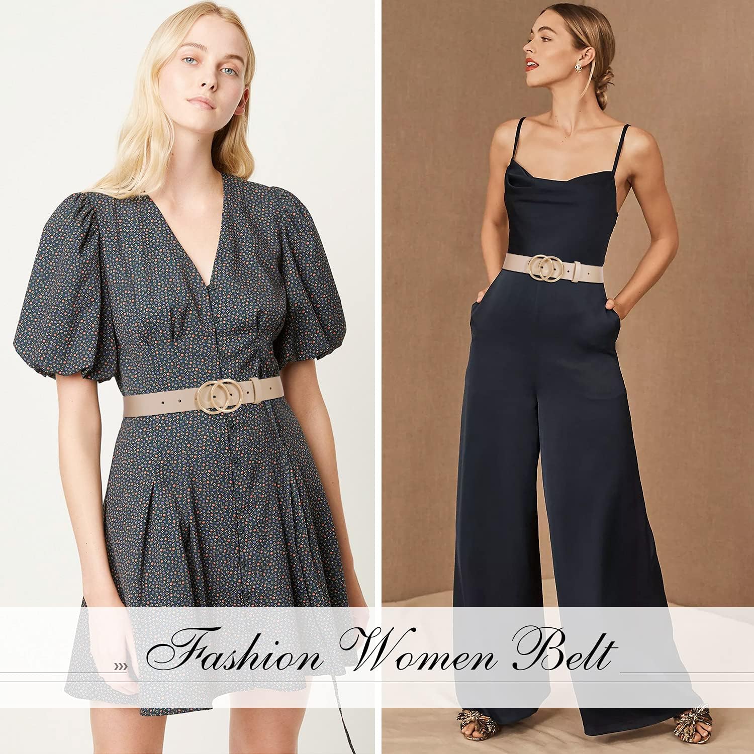 SUOSDEY Women Leather Belt Fashion Double O-Ring Soft Faux Leather Waist Belts For Jeans Dress - Image 3