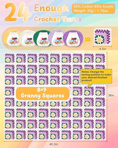 Vista 41 de Coopay Kit de iniciación de ganchillo para principiantes, manta de cuadros de abuela con instrucciones y suficiente hilo (verde aguamarina)