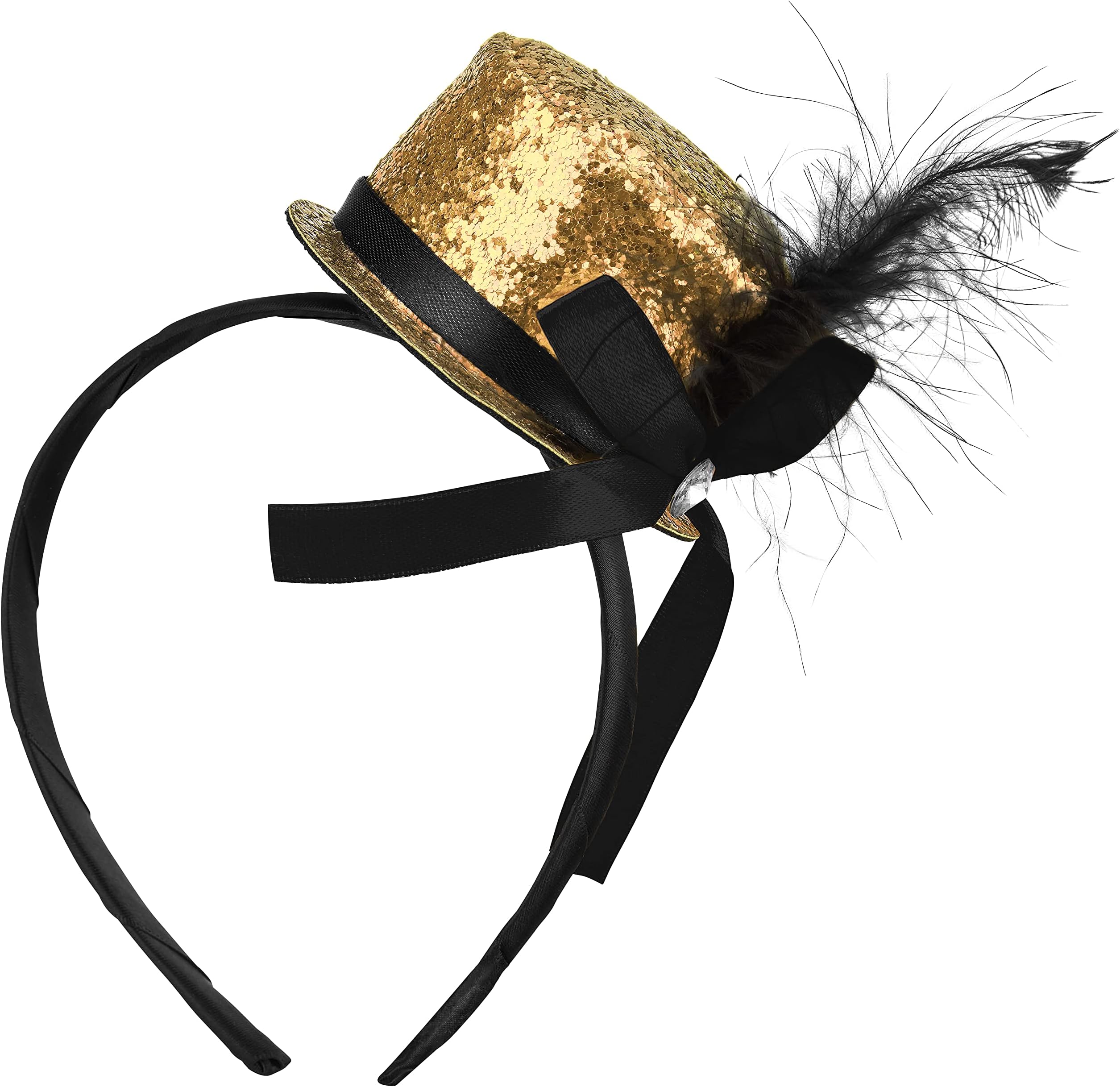 PARTYHUT, 20s hair clips top hat costume ladies & men, glitter top, new year's eve, carnival, fancy dress, party outfit accessories, gold, red, black, silver (gold)