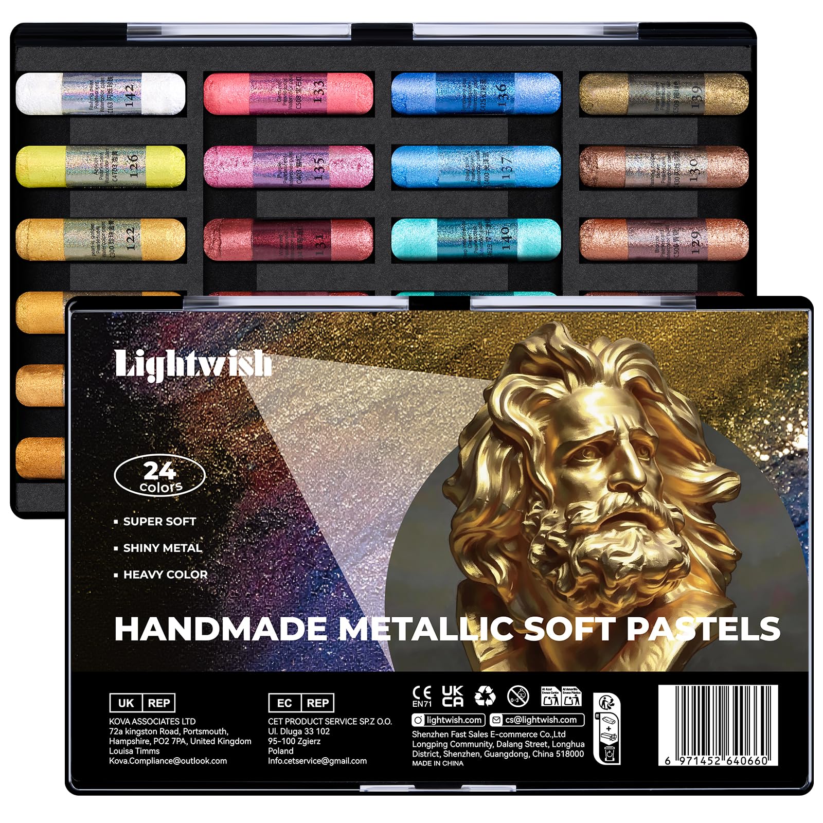LIGHTWISH Handmade Metallic Soft Pastel Set 24 Colors,Super Soft