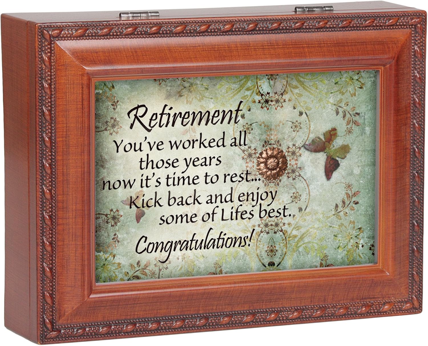 Cottage Garden Retirement Congratulations Wood Finish Jewelry Music Box Plays Ave Maria