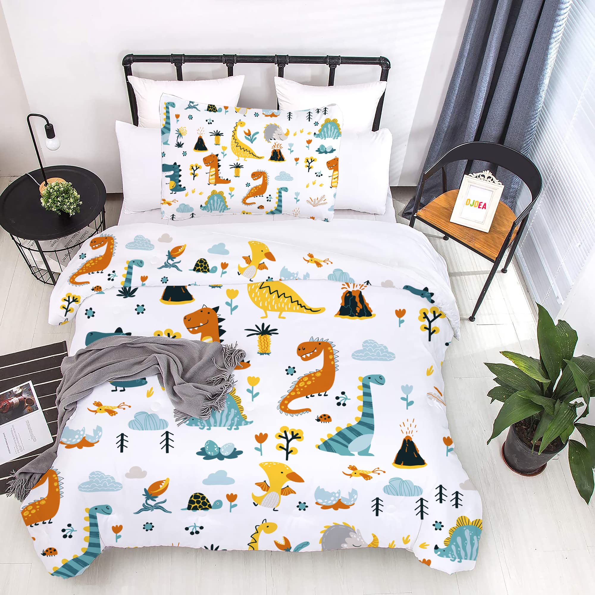 DJDEA Duvet Cover Set Single Size Kids, Dinosaurs Bedding Set for Kids Boys Teens Bedroom - Soft Quilt Cover Microfiber All Season Cute Dinosaur Printed, with Pillowcase 50×75 cm