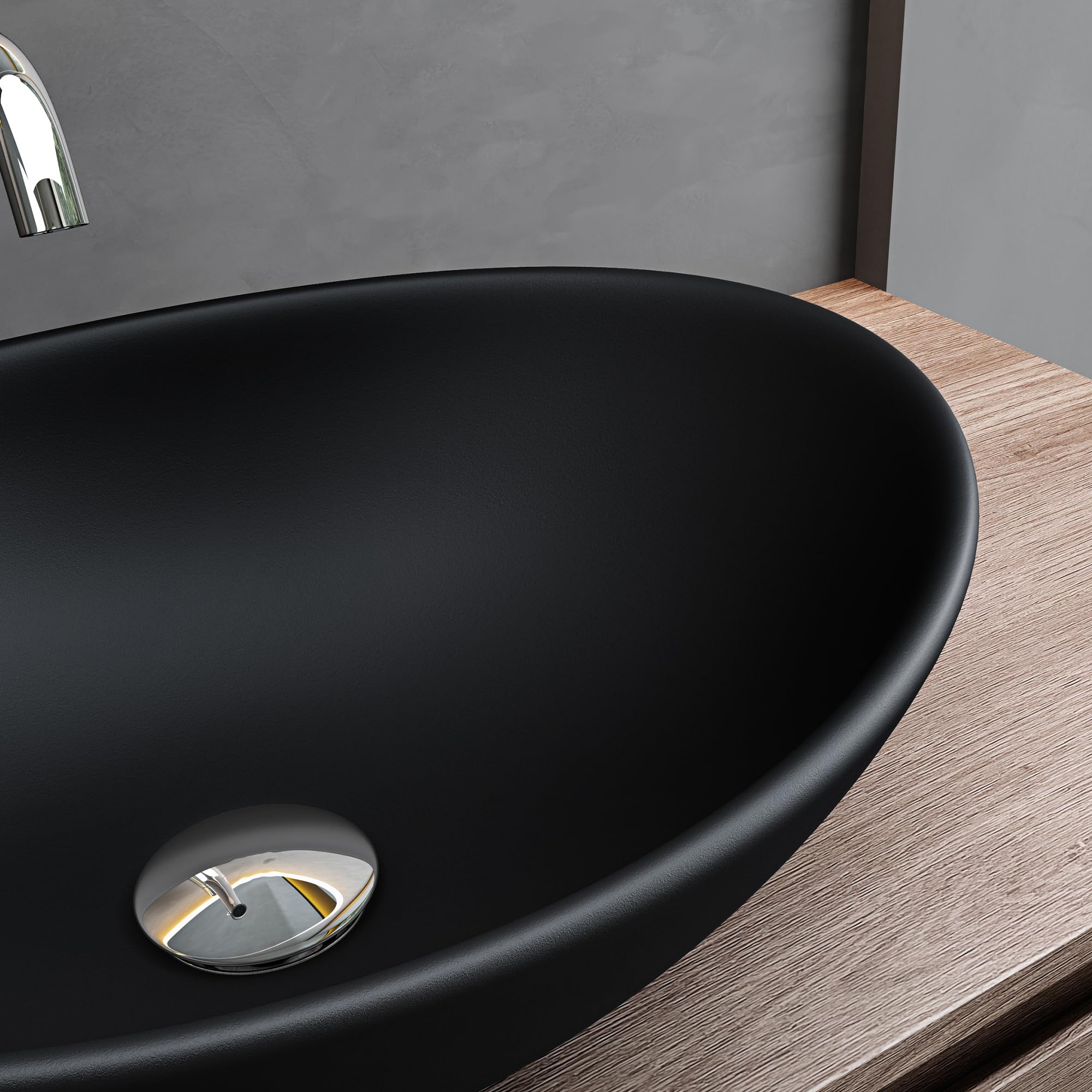 Mai & Mai Lavabo sobre Encimera Lavabo Baño | Ovalado | Negro Mate | Cerámica | 42x34x14,5cm | sin Orificio para Grifo sin Rebosadero | Brüssel205