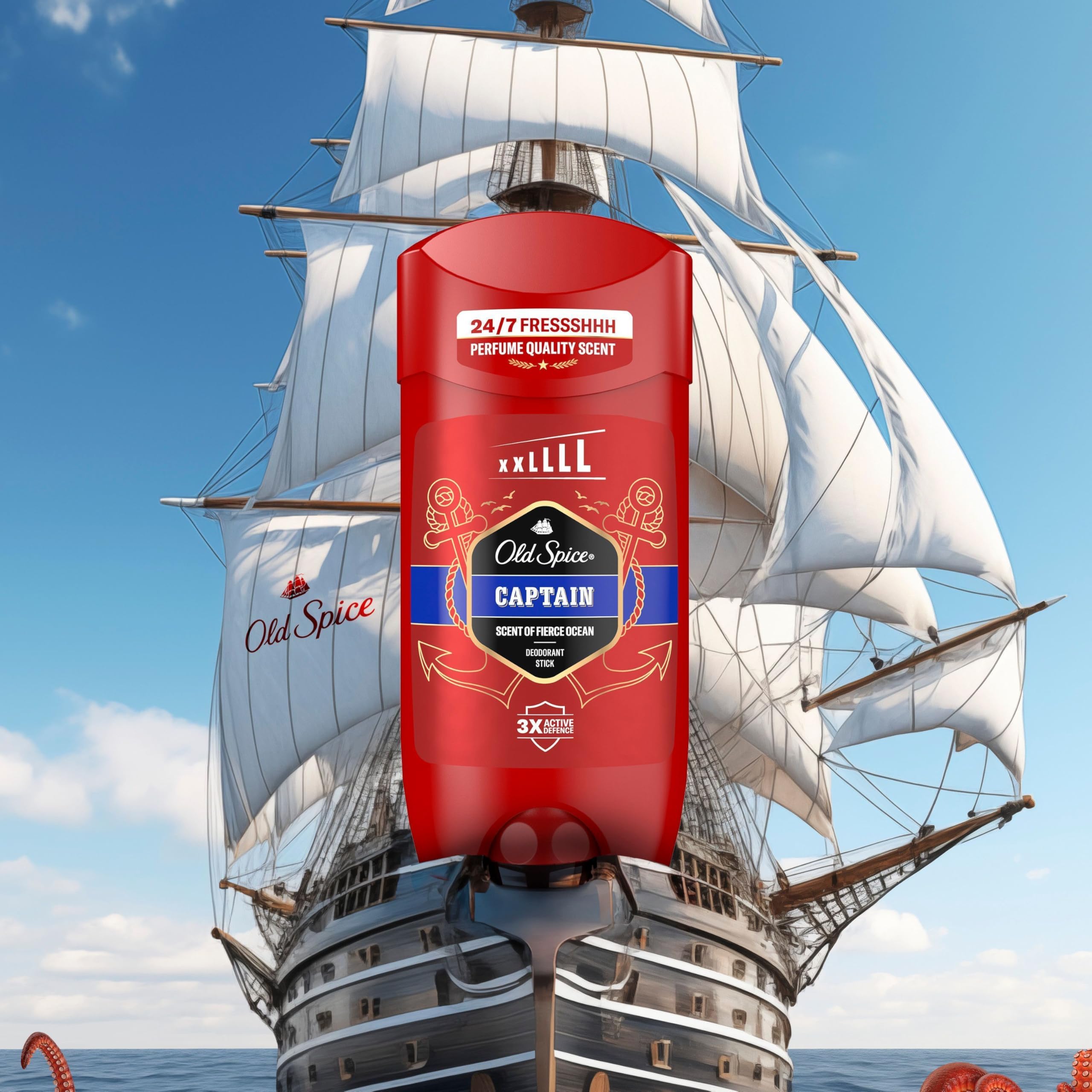 Old Spice Kapitan dezodorant w sztyfcie dla mężczyzn, świeżość 48h, 0% soli aluminium, brak białych pozostałości i żółtych plam, 85 ml
