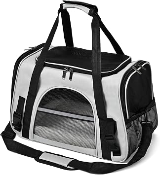 Dog Cat Carrier Soft for Small Pet Up to 16 Lbs TSA Airline Approved Travel Carrier Collapsible Puppy Car Mesh Bag 17.5 * 10.2 * 11.4 inch - Grey & Black
