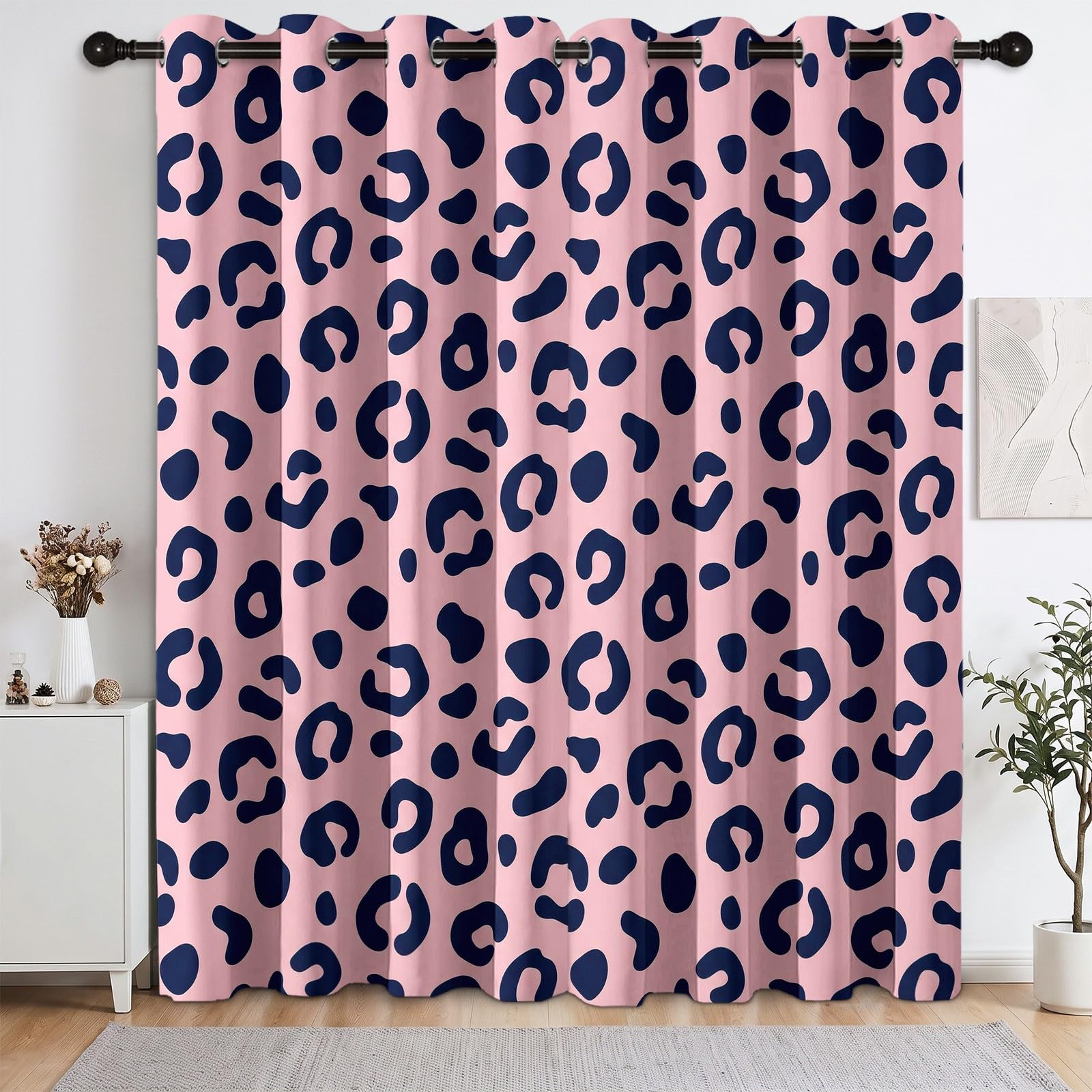 Generisch Modern Tiere Vorhänge für Schlafzimmer 214 x 91.5 cm (H x B), Thermo Verdunkelung Rosa Leopardenmuster Flecken Vorhang Wohnzimmer Kälteschutz - Blickdichte Gardinen mit Ösen, 2 Stück