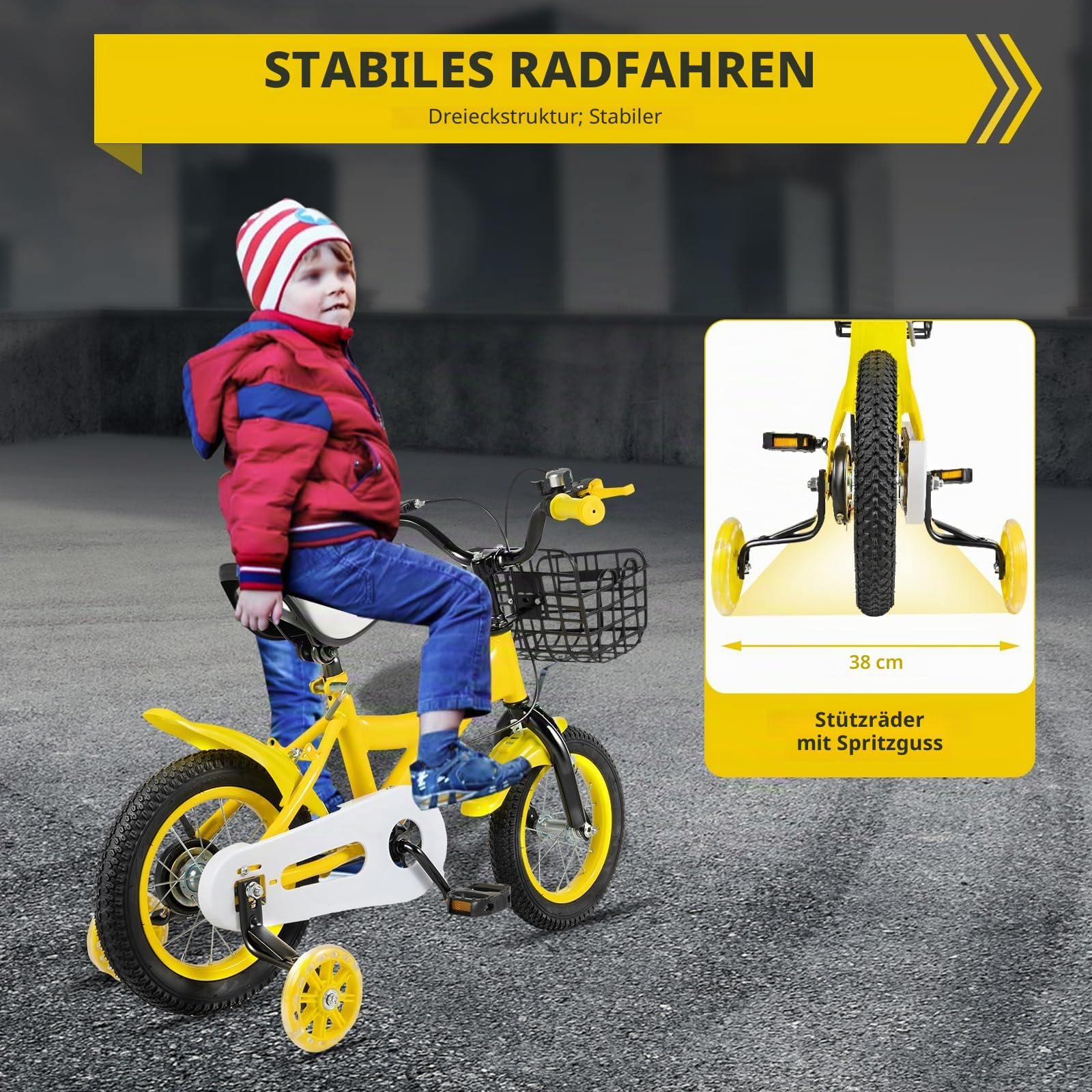 12 Zoll Kinderfahrrad Mit Verstellbarem Sattel, Kinder Fahrrad Rad Bike für Kinder 3-9 Jahren Junge und Mädchen Rot/Gelb/Blau