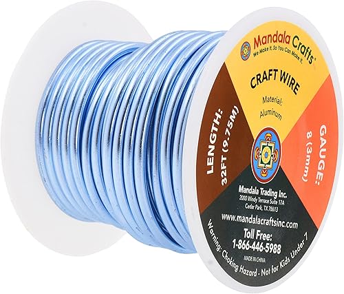 Vista 713 de Mandala Crafts Alambre de aluminio anodizado de calibre 8 para hacer joyas, alambre neutro flexible de color de 128 pies, flexible y flexible