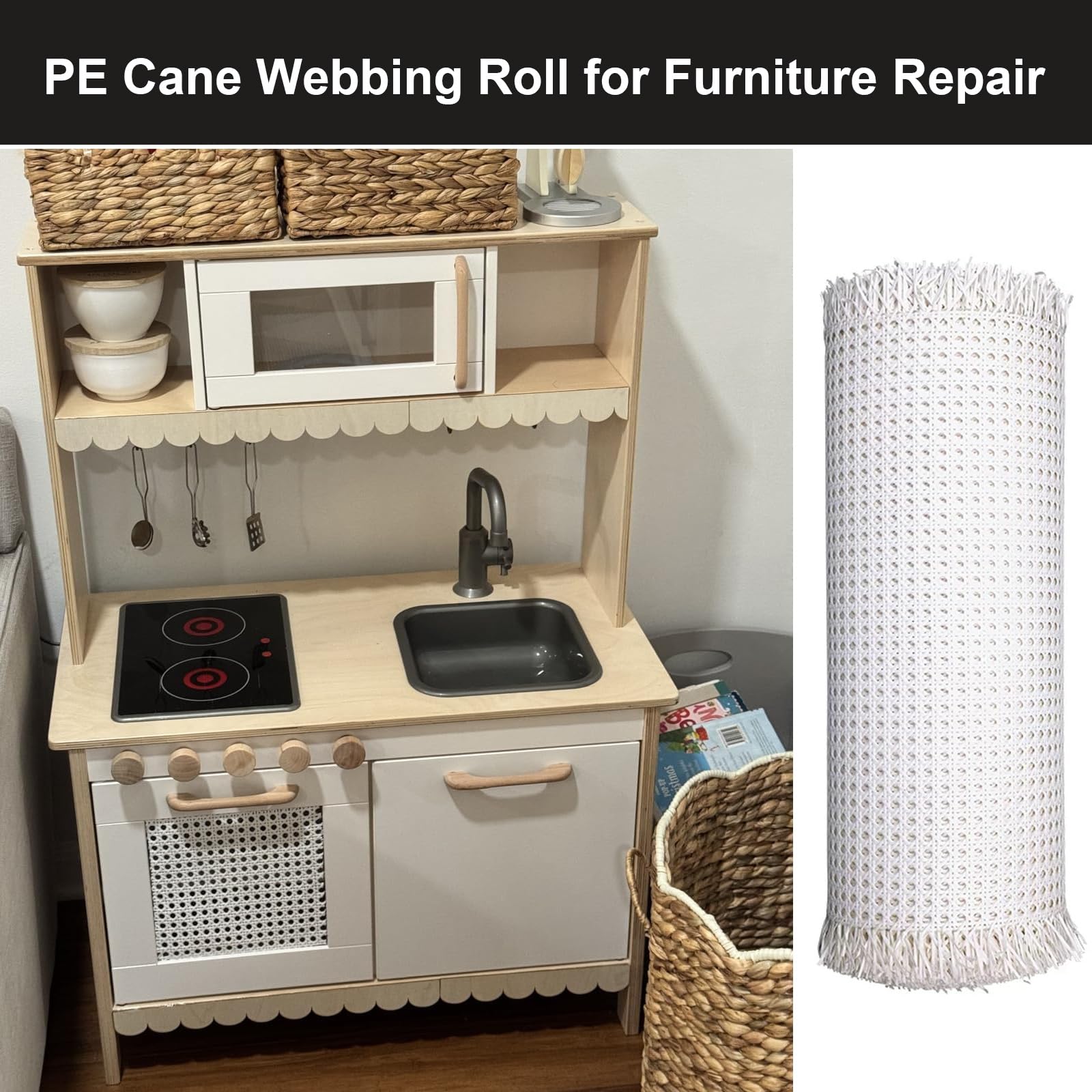 Bianco Rotolo di Fettuccia di Canna al Metro,Vienna Treccia in Plastica Rattan Impermeabile,Sintetico Aperto Tessuto Intrecciato Nastro Paglia Foglio di Vimini per Mobili Sedie(70cmx1.5m)