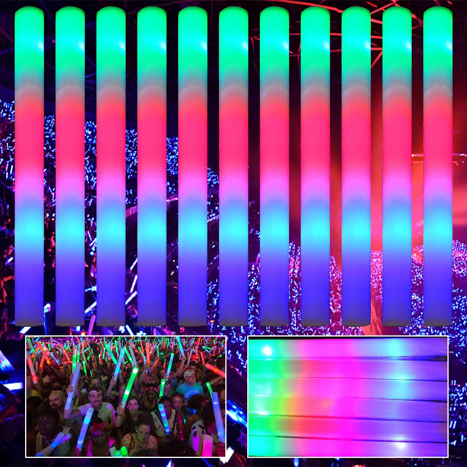 Palos de Espuma Luminosos, Palos LED, 42pcs Palos de Espuma LED,Barras Luminosas Fluorescentes Palos Luminosos para Fiestas 3 Modos, Palos de Espuma Luminosos Multicolor para Cumpleaños y Festejos