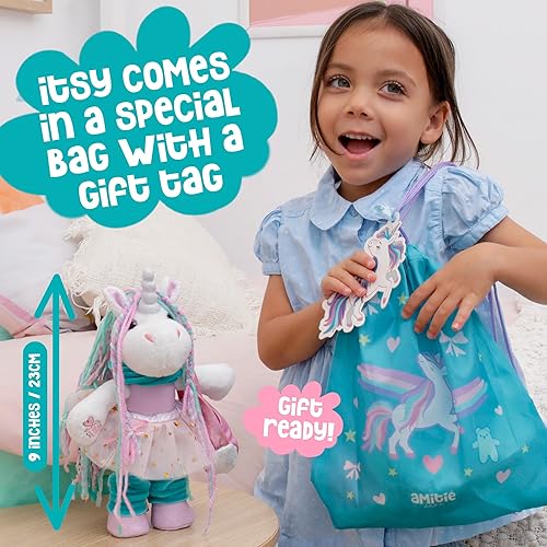 Miniatura 6 de Itsy - Animal de peluche de unicornio rosa con ropa de vestir como muñeca de bailarina, bueno para regalos de unicornio para niñas de 4 a 5 años,