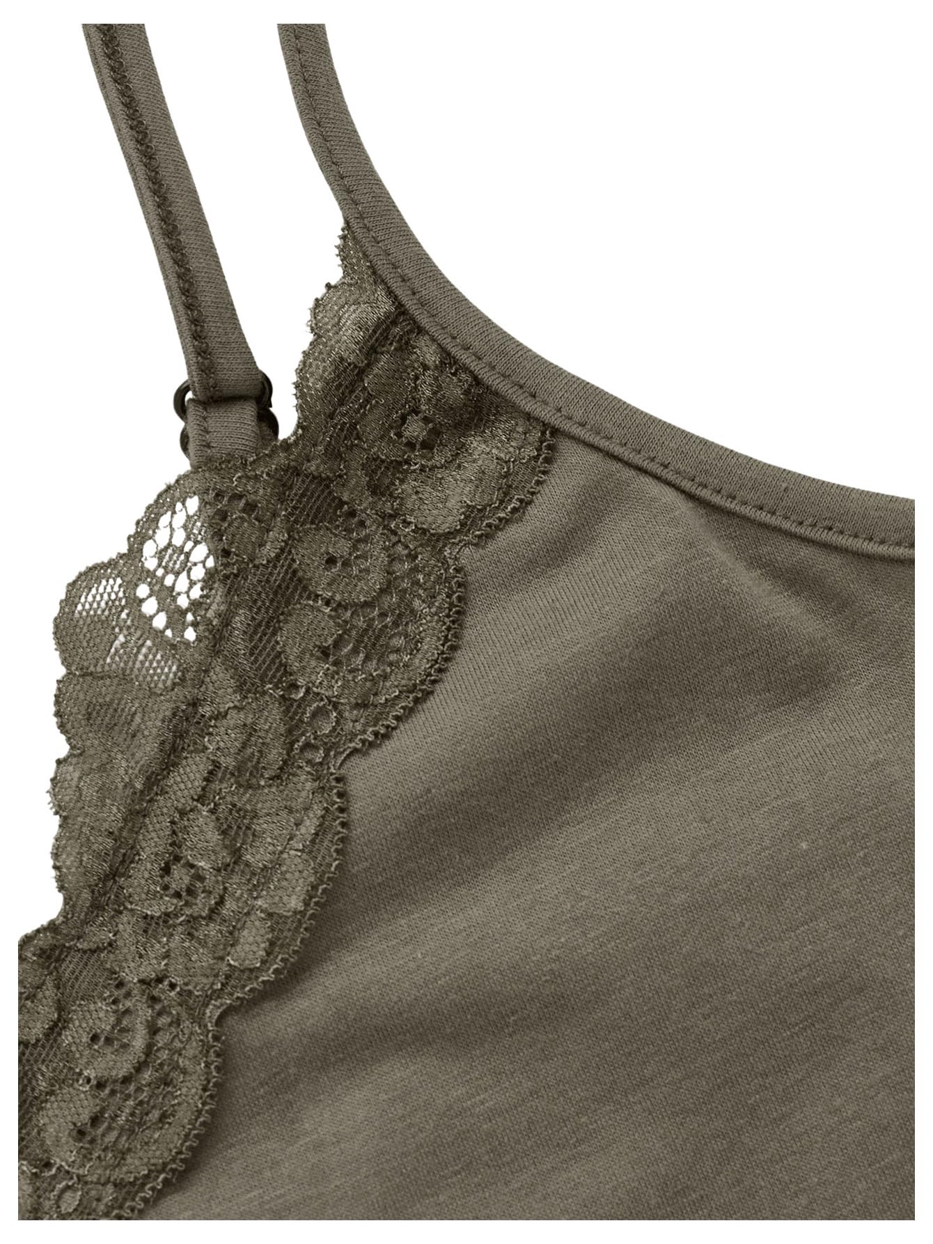 SHENHE Women's Butterfly Skull Print Contrast Lace Spaghetti Strap Sleeveless Cami Tank Crop Tops: Medium Army Green