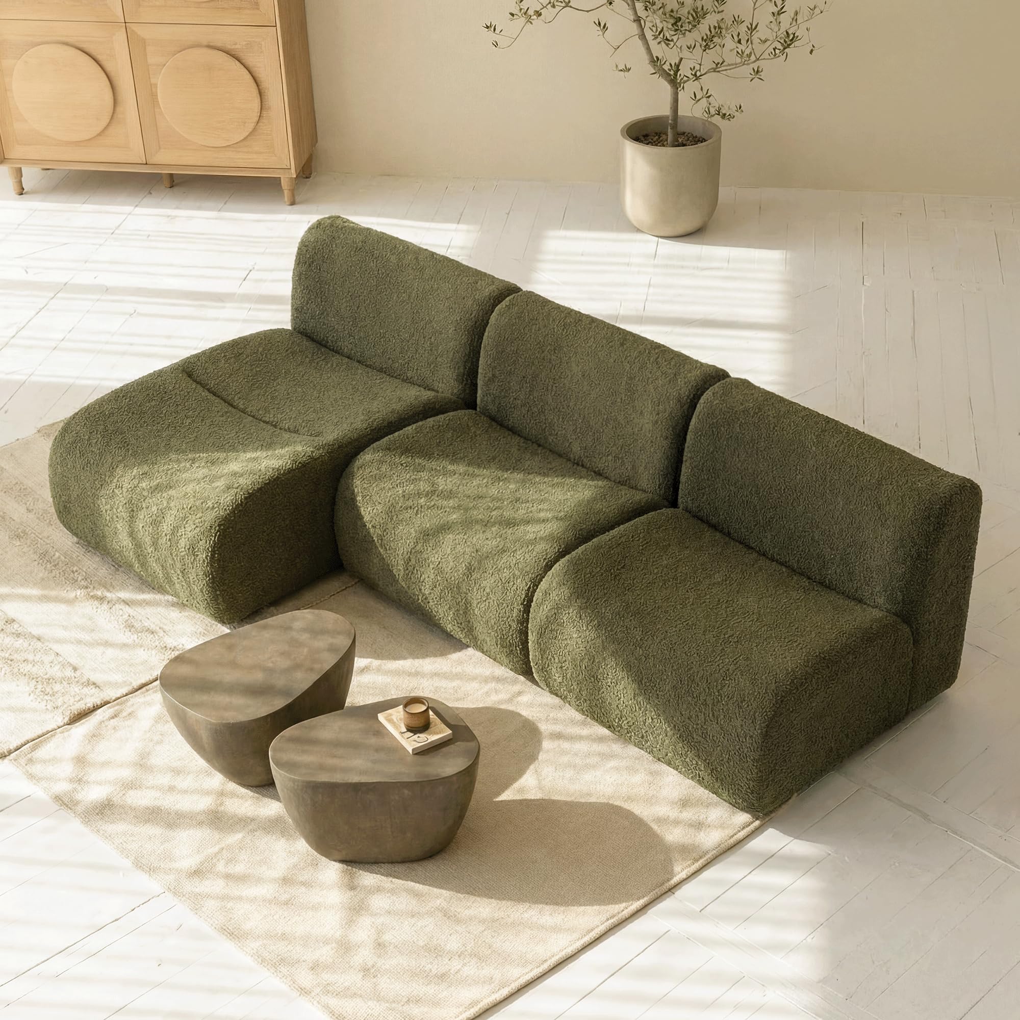 Vorthio 102" Curved Sectional Couch with Chaise Lounge, 3-Seat Reversible L-Shaped Sofa, Deep Seat Sherpa Boneless Modular Couches, Modern Curved