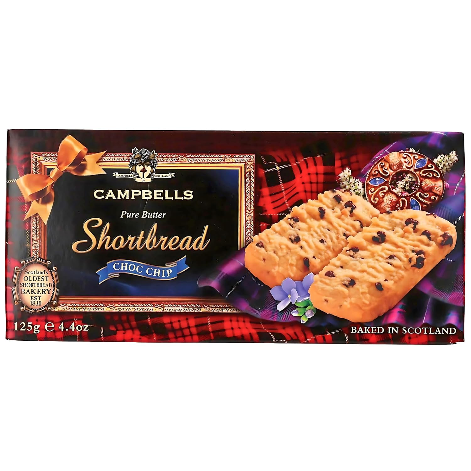 Campbells Shortbread Chocolate Chip Fingers Carton 4.41 Oz (Pack of 3) - Pure Butter Choc Chip Cookies, Traditional Scottish Shortbread Cookies from Scotland, British Tea Biscuits & Scottish Gift Box