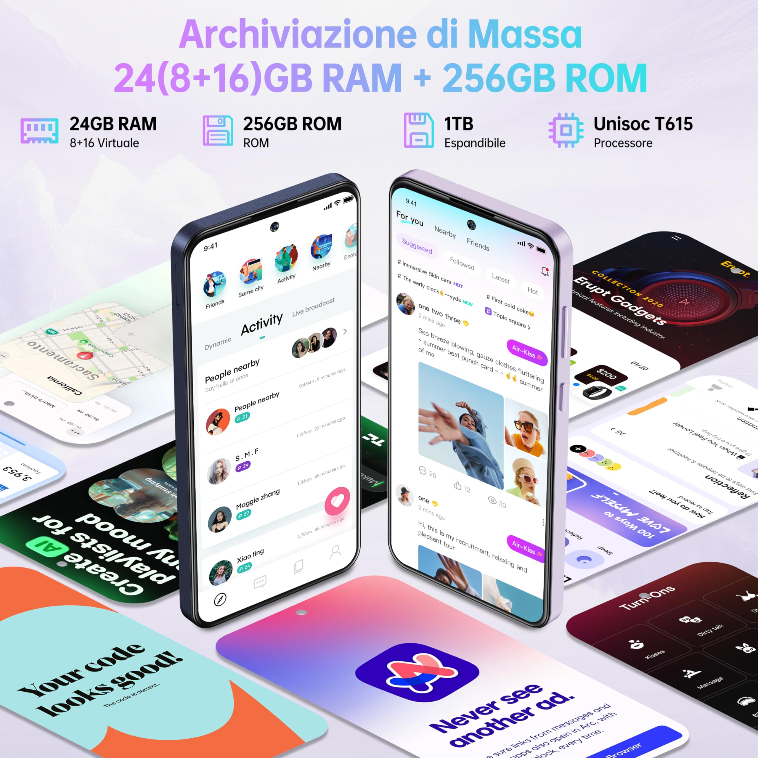 OUKITEL C69 Smartphone Android 15-24GB RAM+256GB ROM TF/1TB Telefono Cellulare, 7.2" HD+ 120Hz Grande Schermo, 6000mAh Cellulari, 64MP+8MP Telefono 4G Dual SIM/Fingerprint/Face ID/NFC/OTG, Viola