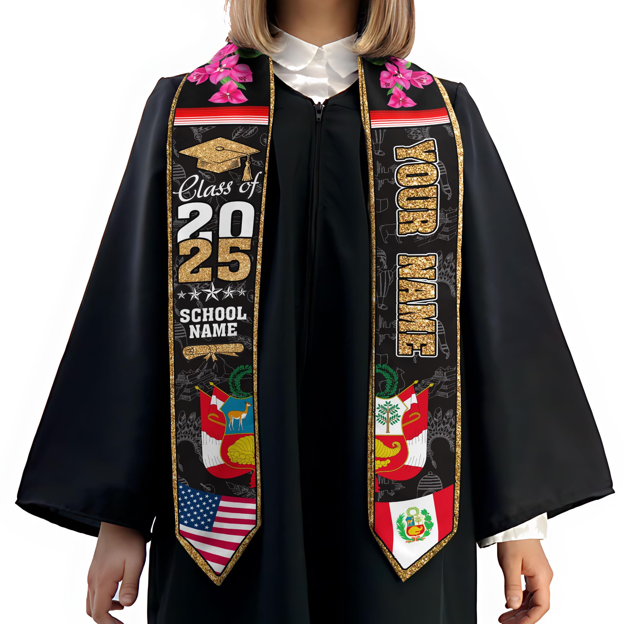 MonkeyVan Personalized Peruvian Graduation Stole, Peruvian Stoles Class Of 2025, Peruvians Graduation Sash, Custom Peru Stole M86