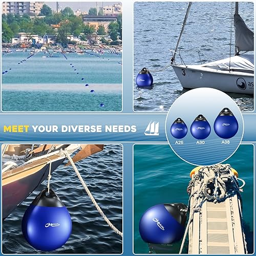 Miniatura 7 de OBAKL Par de bolas de vinilo para boya de barco, 11.4 x 13.8 pulgadas, bola redonda para guardabarros de barco para boya de amarre, boya flotante de