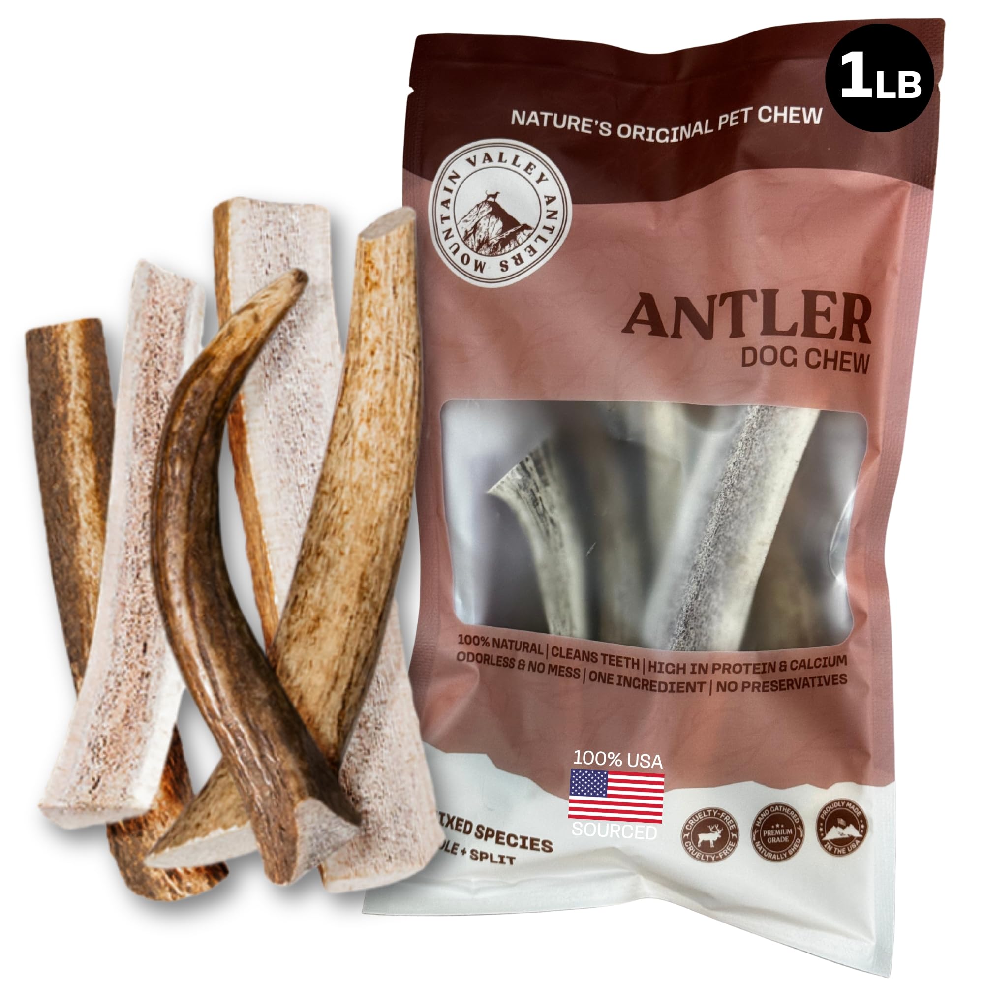 Mountain Valley Mixed Species Antlers for Dogs - 100% Natural & Organic Chew for Aggressive Chewers, No Odor, No Mess, Long Lasting - Wild-Foraged