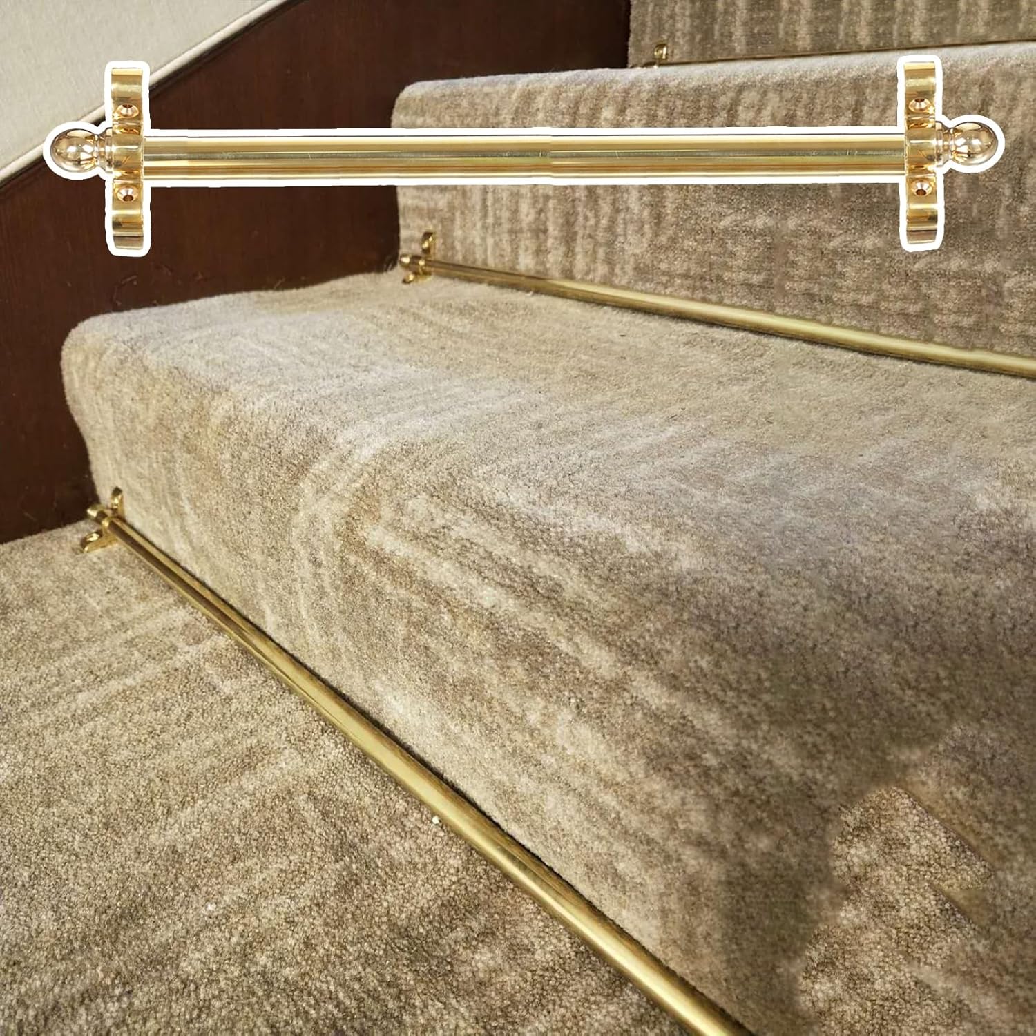 Minimalist Style Stair Carpet Rods for Home, Hollow Brass Stair Bars for Carpet Runners, Diameter 12.7mm(0.5in), Round Finial Gold Color (Color : 10 pcs, Size : 32in)