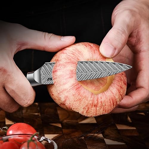 Miniatura 8 de Cuchillo de fruta Sharp de 4 pulgadas, cuchillo de pelar profesional de la serie YI, cuchillos de cocina alemán de alto carbono de espiga completa