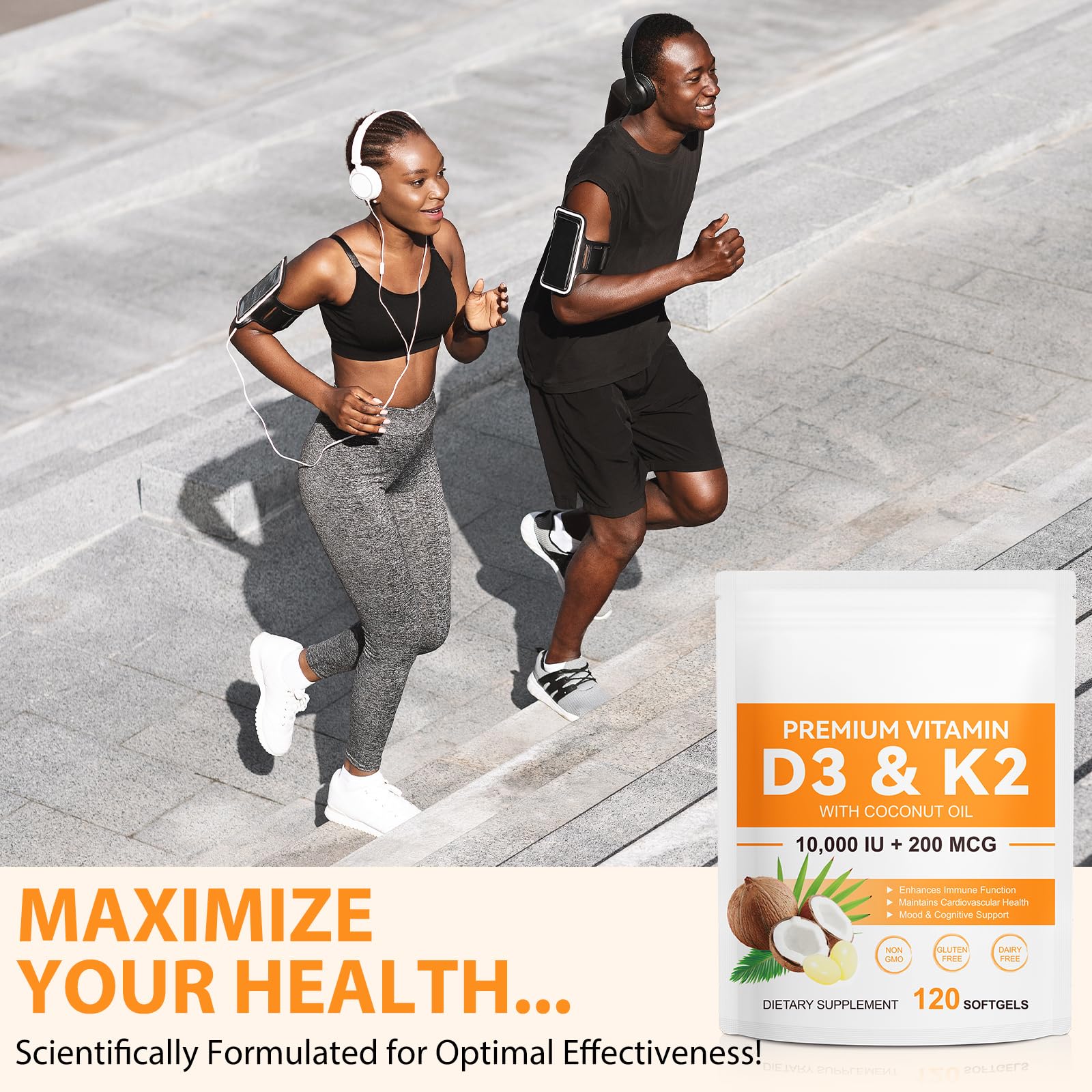 flasture Vitamin D3 K2 Supplement Softgels, 10000 IU VIT D3 + 200 MCG K2 (MK-7) | 2-in-1 Replenish Formula with Coconut Oil, Supports in Calcium Absorption, Easy to Swallow 120 Capsules. — Amazon image 8