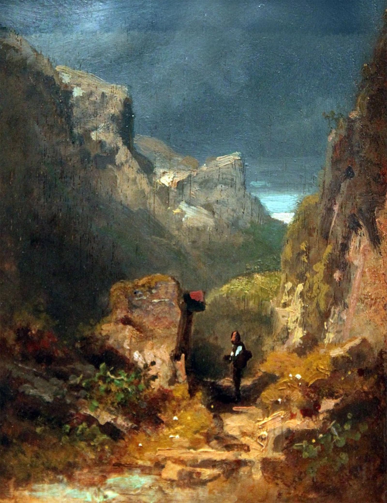 POSTERIIk Famous Modern Artwork Art Mural Mountain landscape with wayside shrine at a rock by Carl Spitzweg Oil Paintings Pictures for Home Decor 60x90cm