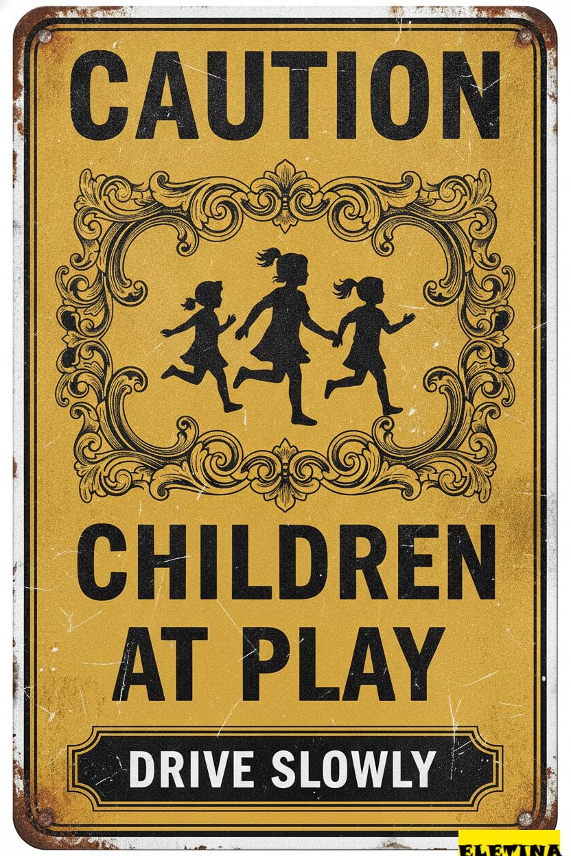 Caution Children At Play Parking Tin Sign, 12x8 Inch