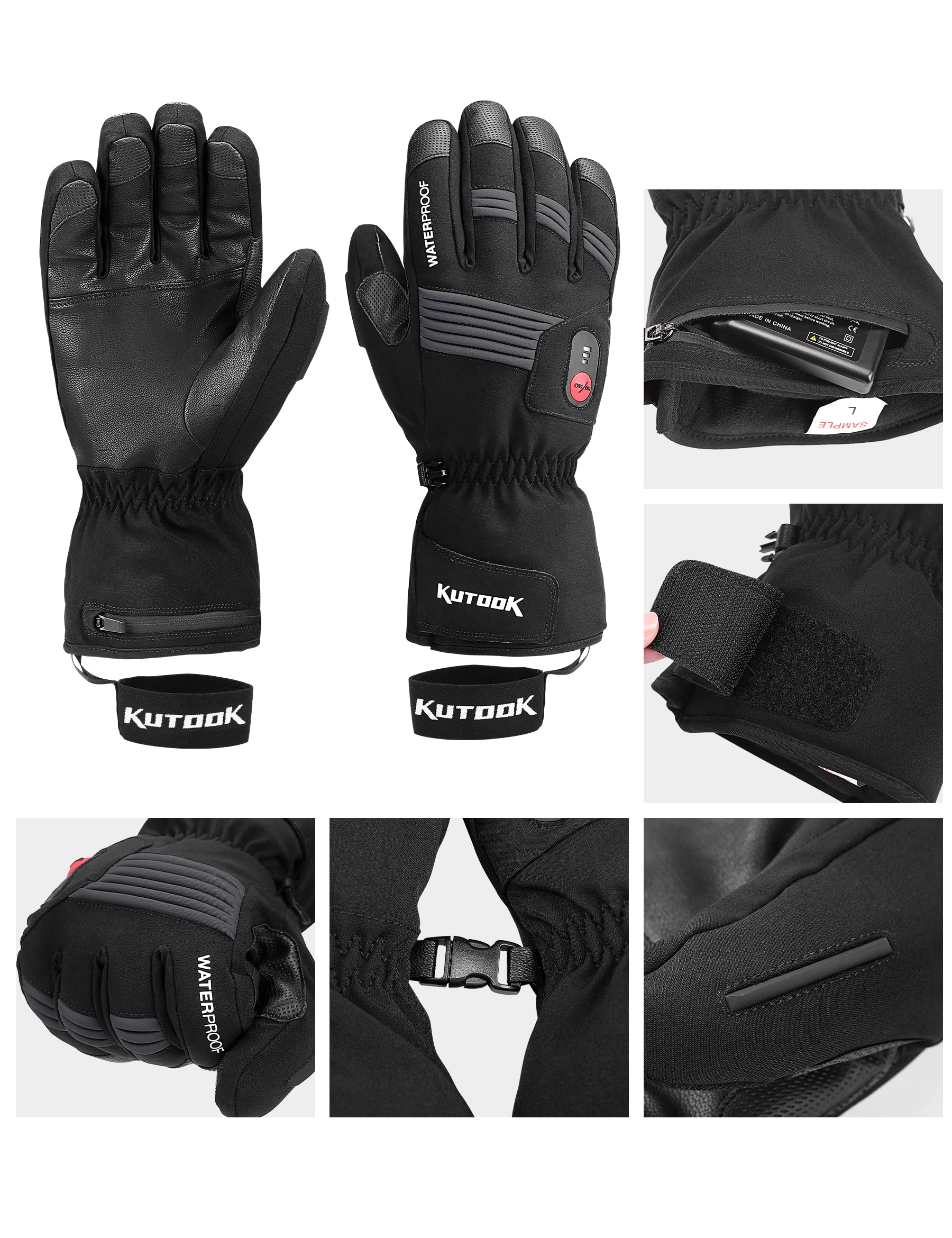 KUTOOK Beheizbare Handschuhe Wasserdicht Motorradhandschuhe Winter Skihandschuhe Schwarz 2.5-5 Stunden