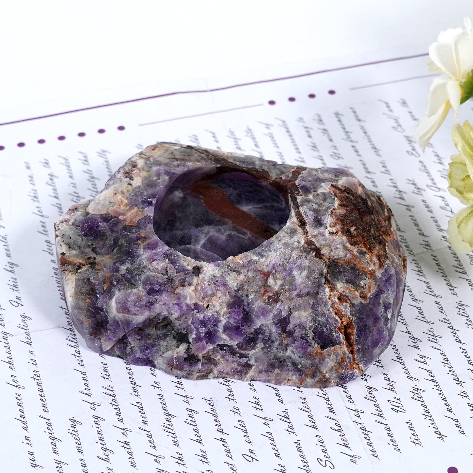 Soulnioi Natural Crystal Candle Holder Ornament Rough Stone Candle Tealight Candle Holder for Home Garden Decoration-Dream Amethyst - Image 2