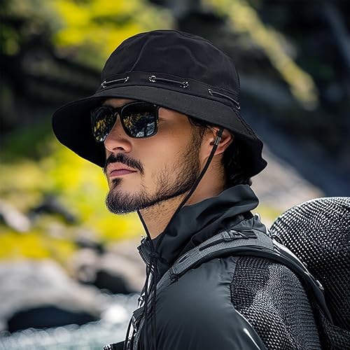 Miniatura 10 de UPF 50+ Boonie - Sombrero de algodón de ala ancha para senderismo, protección solar, safari, playa, sombreros con correa para la barbilla