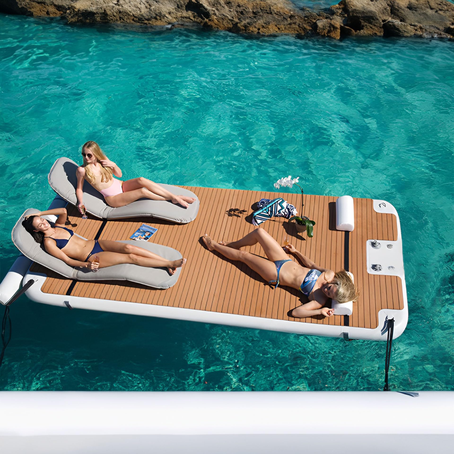 SKINHAWK Badeplattform 250cm x 200cm x 20cm Badeinsel Sonneninsel Bootsplattform