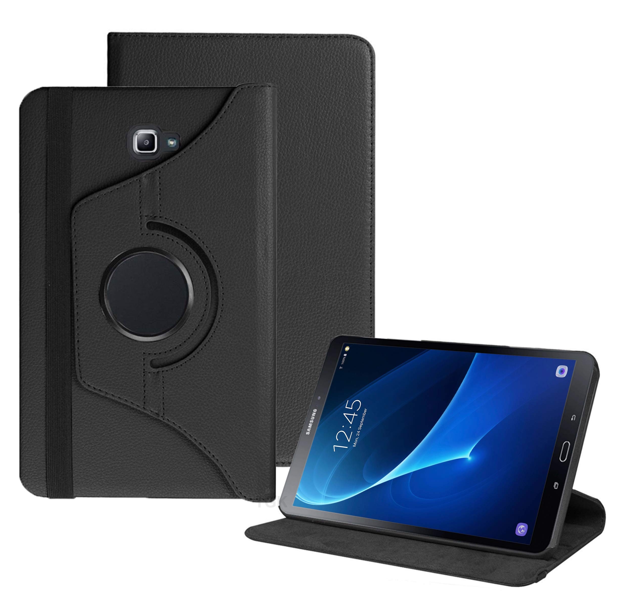 TGK Rotating Cover for Samsung Galaxy Tab A 10.1 inch 2016 Release SM-T580 SM-T585 SM-T587 Without S Pen (Black) 360 Degree Leather Smart Rotary Swivel Stand Case
