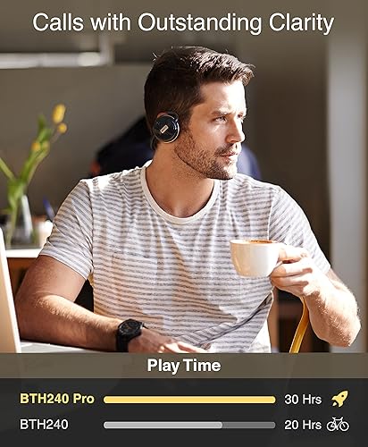 Miniatura 4 de Kinivo Auriculares inalámbricos Bluetooth BTH240 PRO (en la oreja, música estéreo de alta fidelidad, 30 horas de reproducción, micrófono