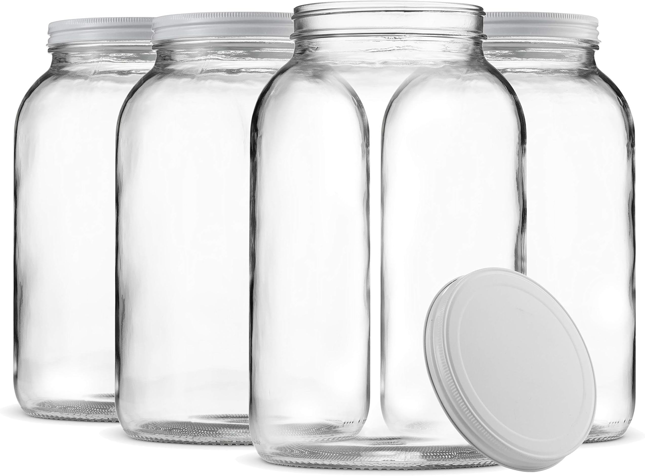 Large Glass Jar Wide Mouth with Airtight Metal Lid - 3.8 Litre Mason Jar, Canning & Storage Jars, BPA-Free Jars w/Lids, Dishwasher Safe - Food Preserving Jars with Lids for Kombucha, Kefir Fermenting