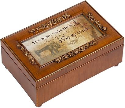 Cottage Garden Friends Most Valuable Antiques Woodgrain Embossed Jewelry Music Box Plays What Friends are for