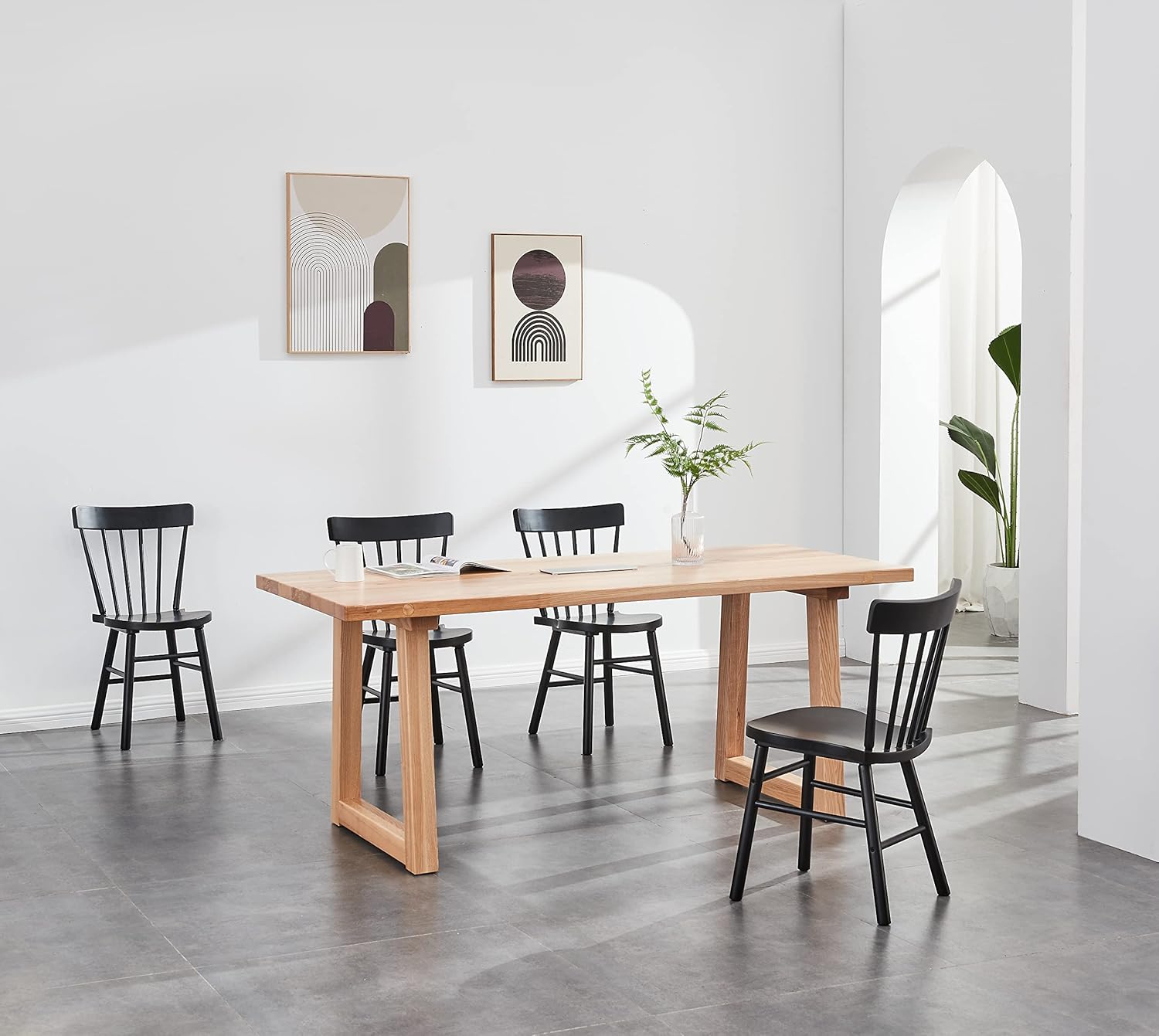 6-8 People 6FT Ash Wood Table Rectangular, Kitchen Dining Table, Modern Conference Desk Table for Office-Bouns Socket/Console