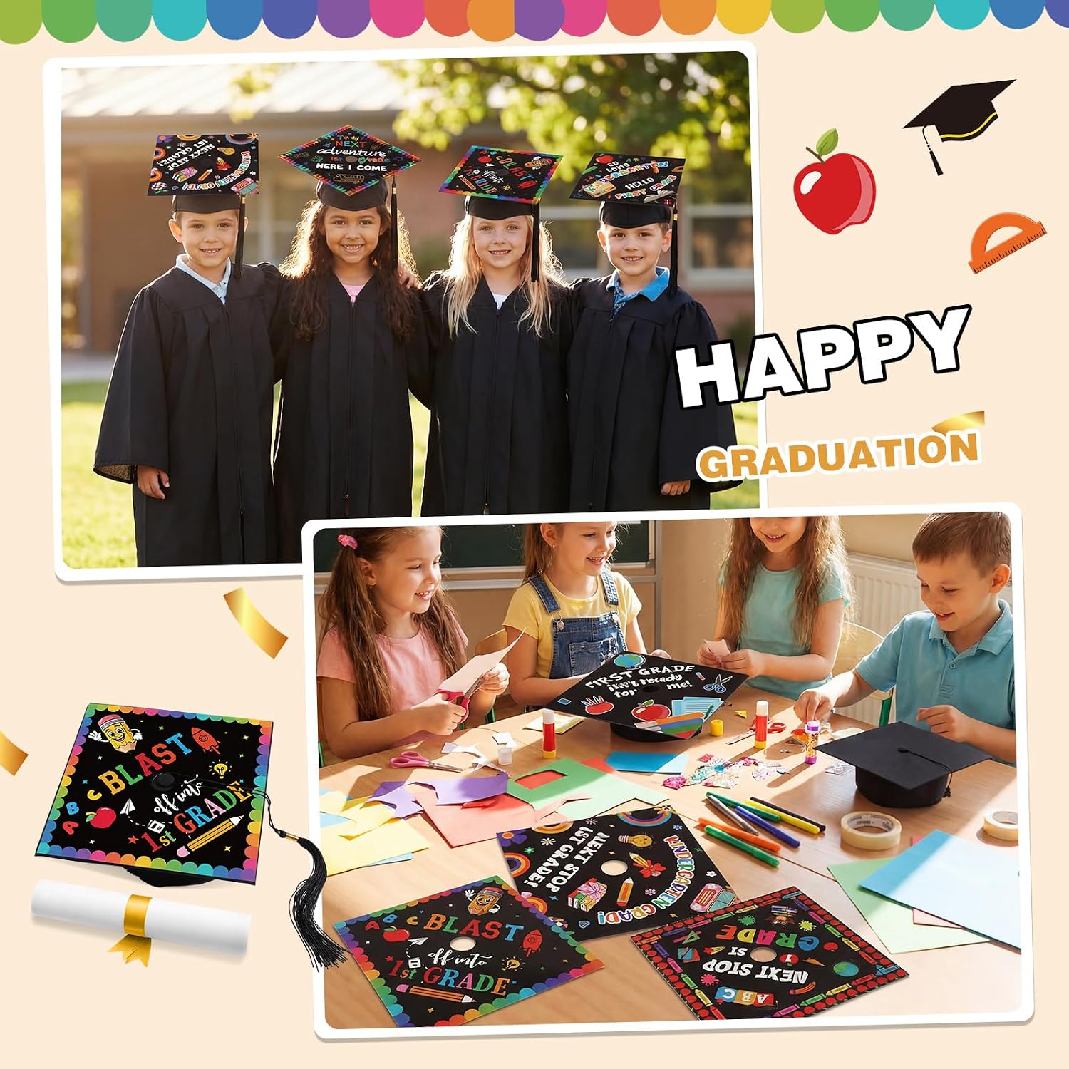 Gersoniel 12 Pcs Kindergarten Graduation Cap Topper Stickers 2026